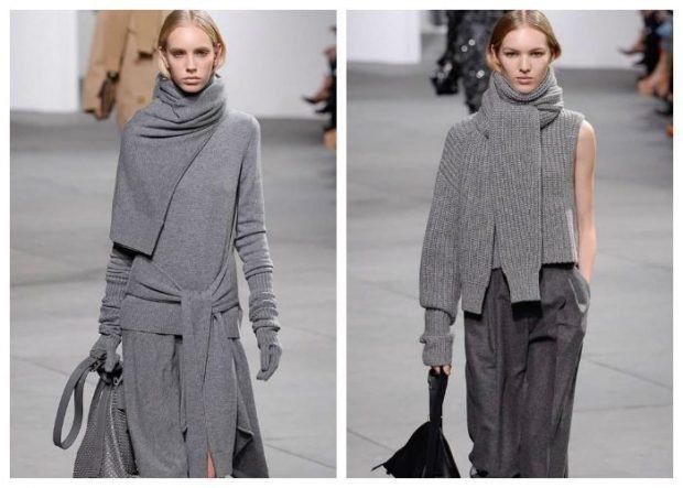 модные шарфы 2019 2020: свитер серый