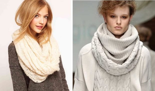 модные шарфы 2019 2020: хомут белый серый