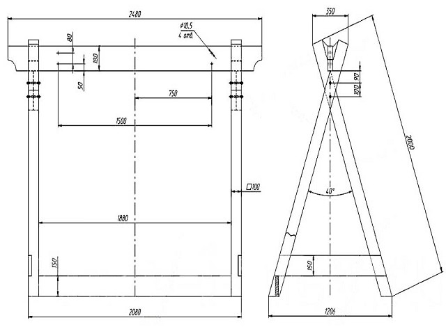 Чертеж каркаса деревянных качелей