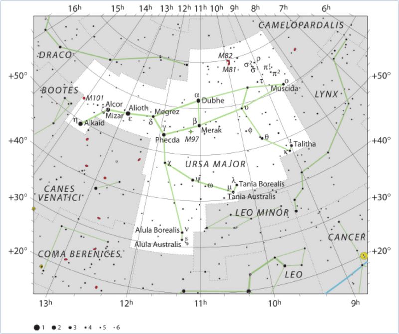 Карта созвездия Большая Медведица.