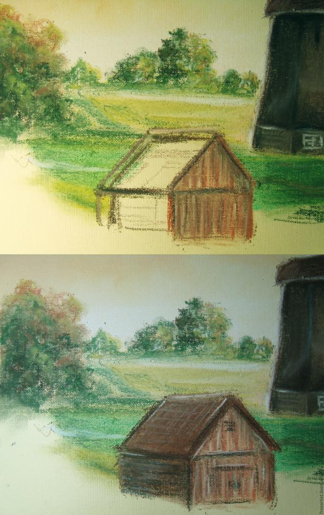 Рисуем пейзаж с мельницей в технике сухая пастель, фото № 6