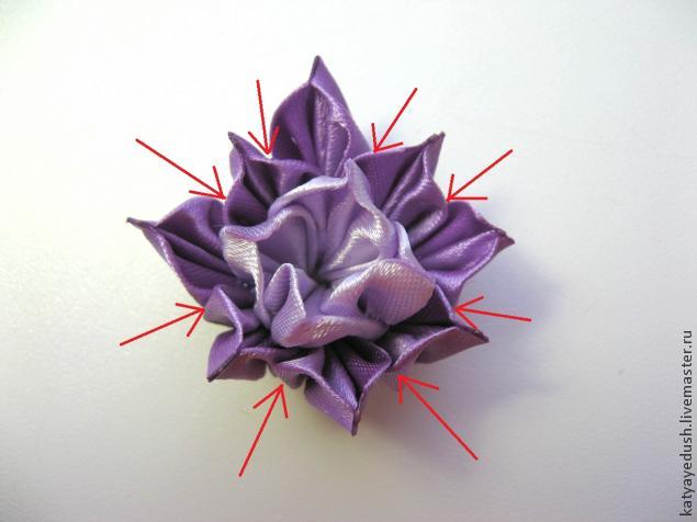 МК цветка из ткани в технике канзаши, фото № 16