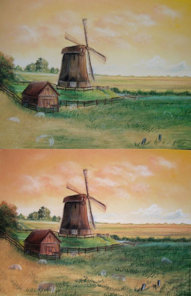 Рисуем пейзаж с мельницей в технике сухая пастель, фото № 9