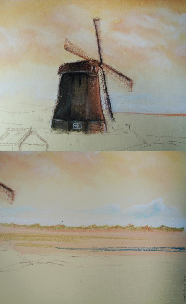 Рисуем пейзаж с мельницей в технике сухая пастель, фото № 4