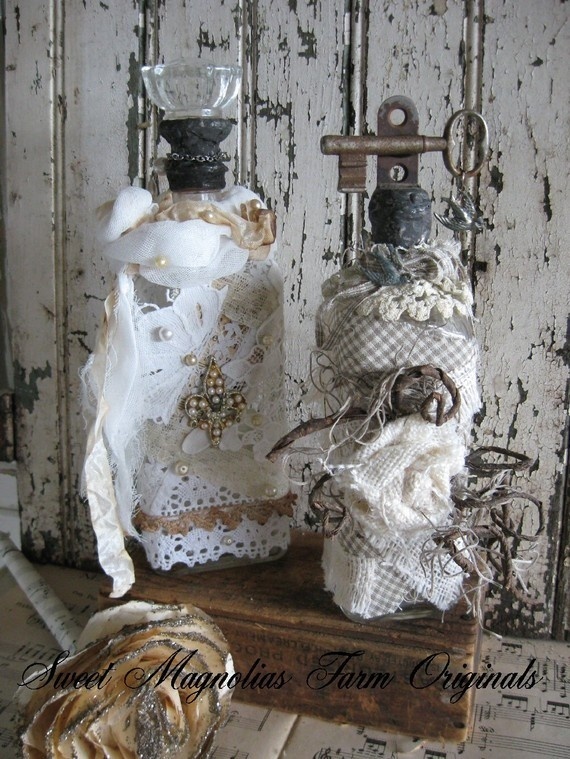 Altered bottles — шебби-эклектика в декоре бутылок и сосудов, фото № 21