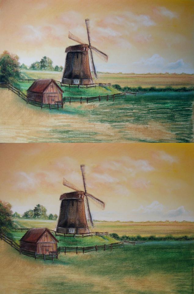 Рисуем пейзаж с мельницей в технике сухая пастель, фото № 8