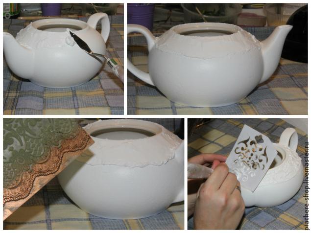 Делаем из керамического чайника цветочный горшок в технике Декупаж, фото № 2