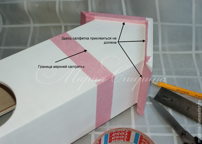 Стыковка салфеток в декупажных работах и наклеивание салфетки в неудобных местах на примере декора чайного домика, фото № 2