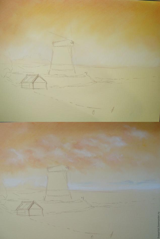 Рисуем пейзаж с мельницей в технике сухая пастель, фото № 2