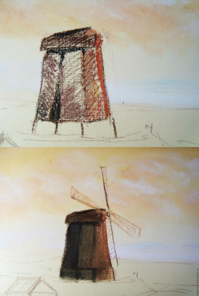 Рисуем пейзаж с мельницей в технике сухая пастель, фото № 3
