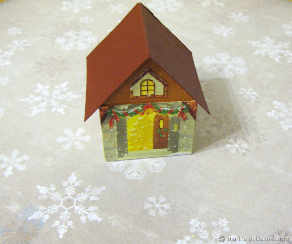 Мастерим новогодние домики на ёлку из чайной упаковки, фото № 17