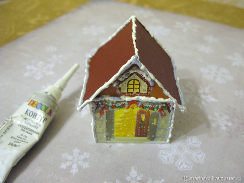 Мастерим новогодние домики на ёлку из чайной упаковки, фото № 29