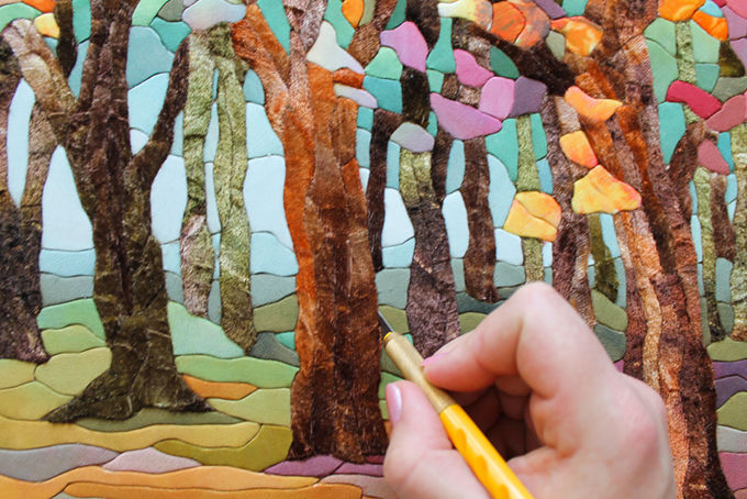 «Осенний лес»: картина в технике пэчворк без иглы, фото № 20