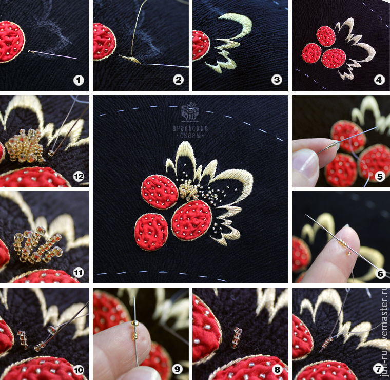 Создаем текстильный браслет с вышивкой по мотиву хохломской росписи, фото № 6