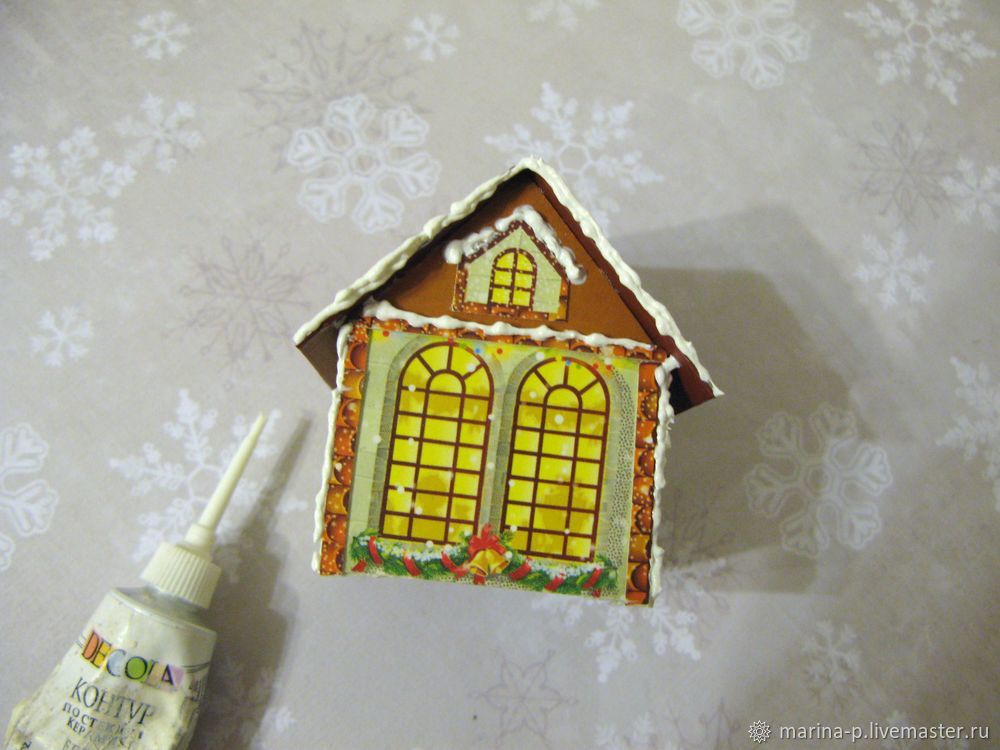 Мастерим новогодние домики на ёлку из чайной упаковки, фото № 24