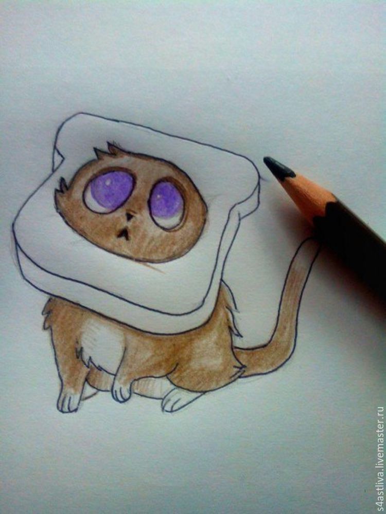 Как нарисовать цветными карандашами озорного котёнка, фото № 6