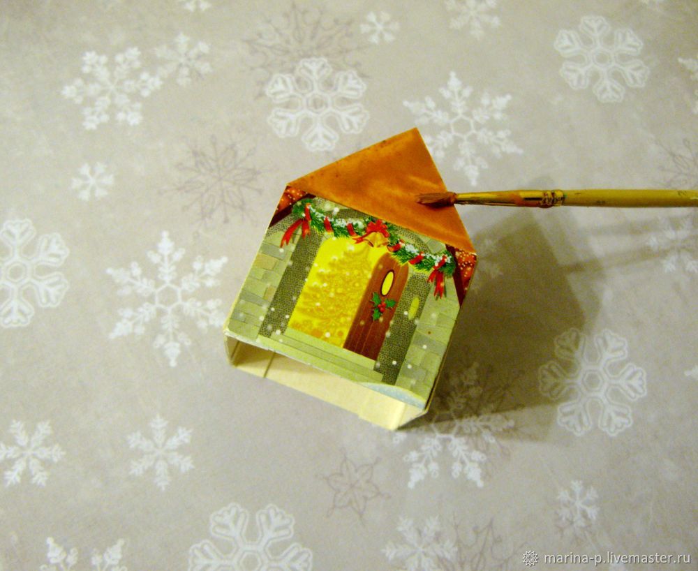 Мастерим новогодние домики на ёлку из чайной упаковки, фото № 11