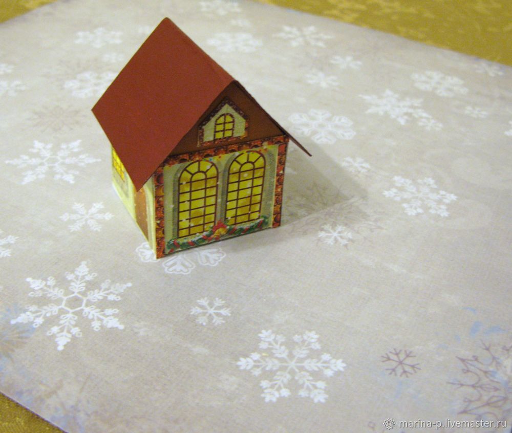 Мастерим новогодние домики на ёлку из чайной упаковки, фото № 16