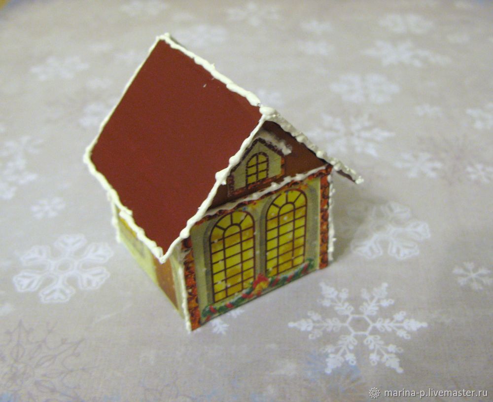 Мастерим новогодние домики на ёлку из чайной упаковки, фото № 25