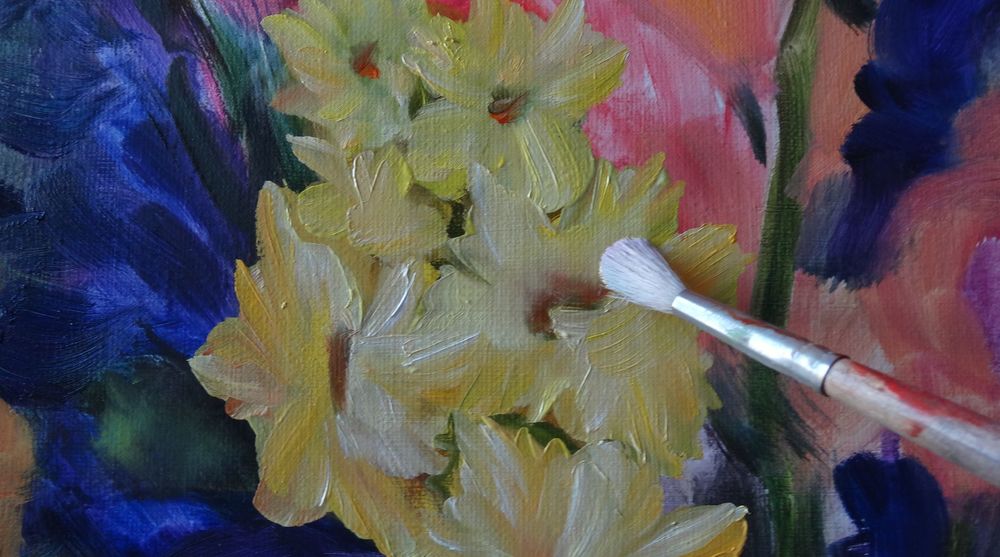 «Гладиолусы в саду»  в технике многослойной живописи, фото № 19