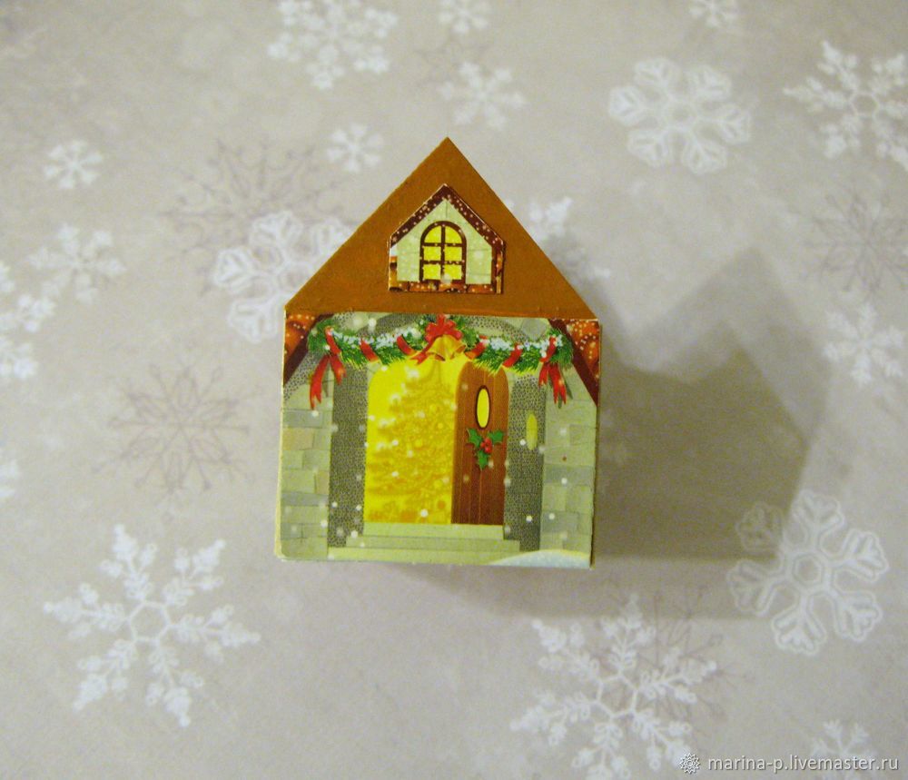 Мастерим новогодние домики на ёлку из чайной упаковки, фото № 21