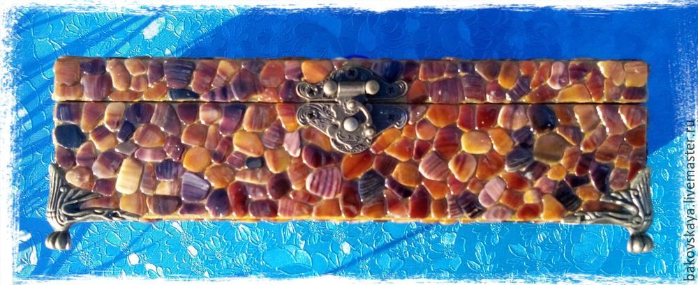 Оформление шкатулки мозаикой из ракушки, фото № 18