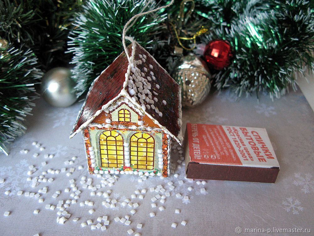 Мастерим новогодние домики на ёлку из чайной упаковки, фото № 45