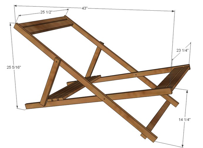 Складной тканевый шезлонг можно смастерить согласно чертежу