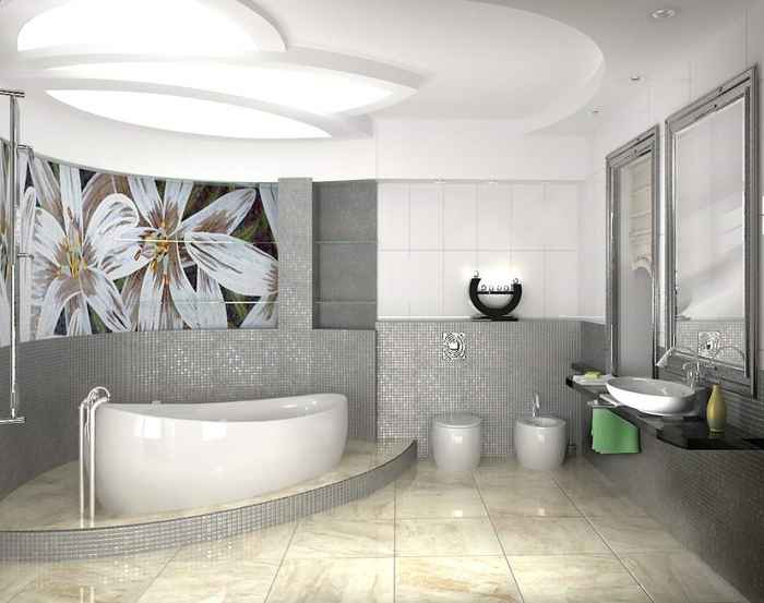 Декор ванной комнаты стиль панно на кафельной плитке