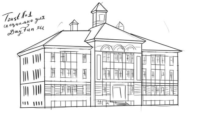 Как нарисовать школу карандашом в школу поэтапно.   лучшие рисунки 027