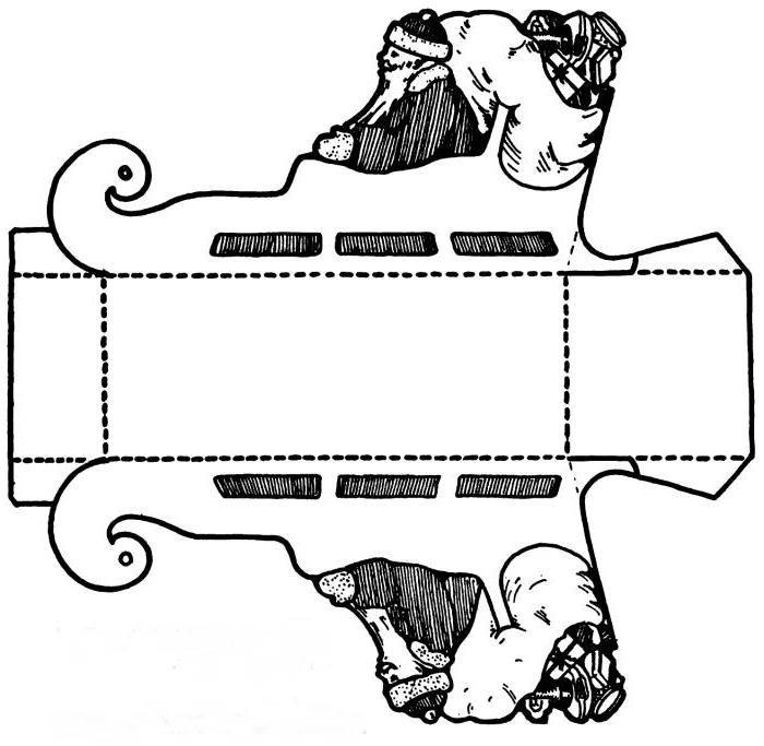 шаблоны новогодних саней из картона своими руками 007