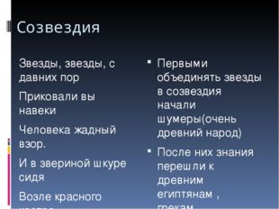 Созвездия Звезды, звезды, с давних пор Приковали вы навеки Человека жадный вз