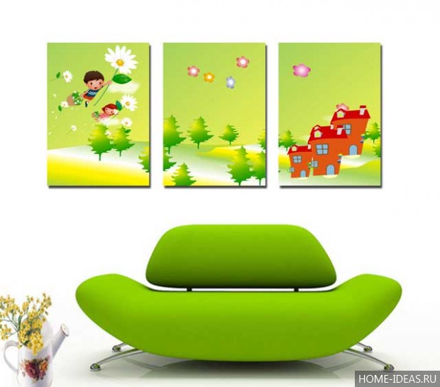 Модульные картины в интерьере детской комнаты