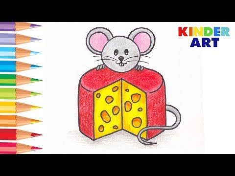 Как нарисовать мышь с сыром цветными карандашами 
