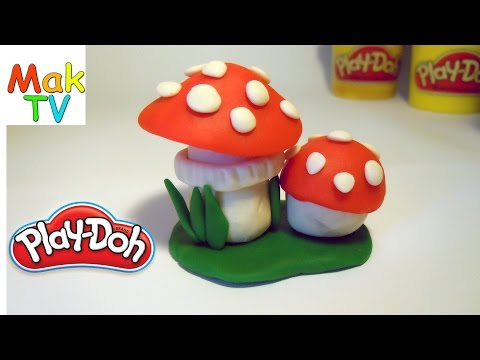 Как слепить из пластилина Плей До гриб Мухомор. How to make a fly agaric mushroom of Play-Doh.