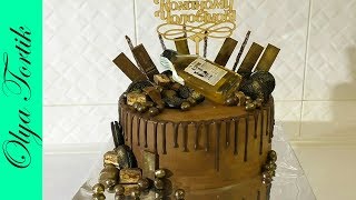 ШОКОЛАДНЫЙ ТОРТ с шоколадным декором Торт для МУЖЧИНЫ Рецепт ганаша  Как выровнять торт кремом