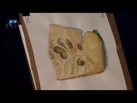 Уроки рисования (№ 89) акварелью. Рисуем натюрморты: кусочек сыра и груши на тарелке