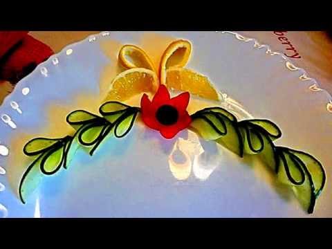 Украшения из овощей. Украшения тарелки. Карвинг помидора, огурца, лимона. Decoration of Vegetables.
