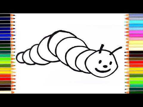 Как нарисовать гусеницу  /  мультик раскраска гусеница для детей / учим цвета