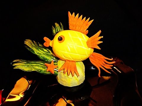 Золотая рыбка из лимона! Gold fish of lemon! Украшения из лимона! Decoration of fruit!