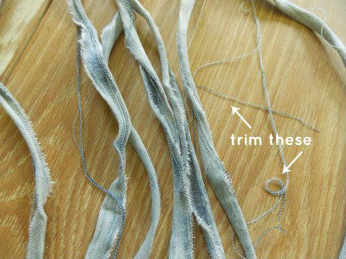 Trim loose threads from the denim yarn