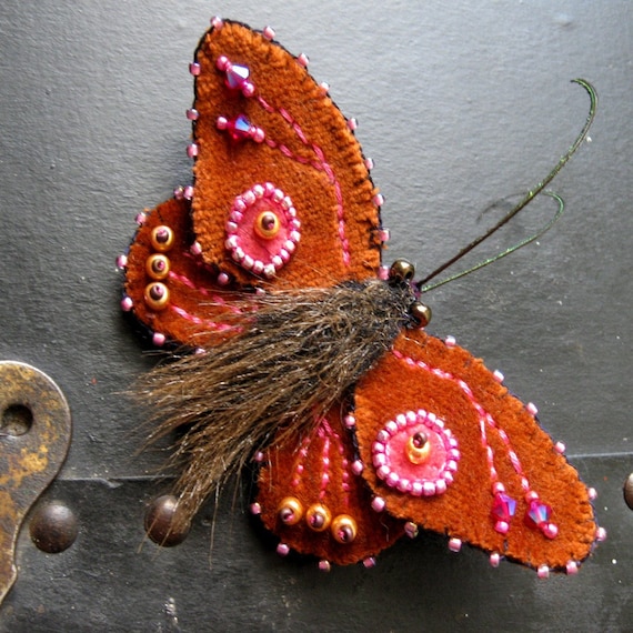 Small Rust Velvet Moth Brooch