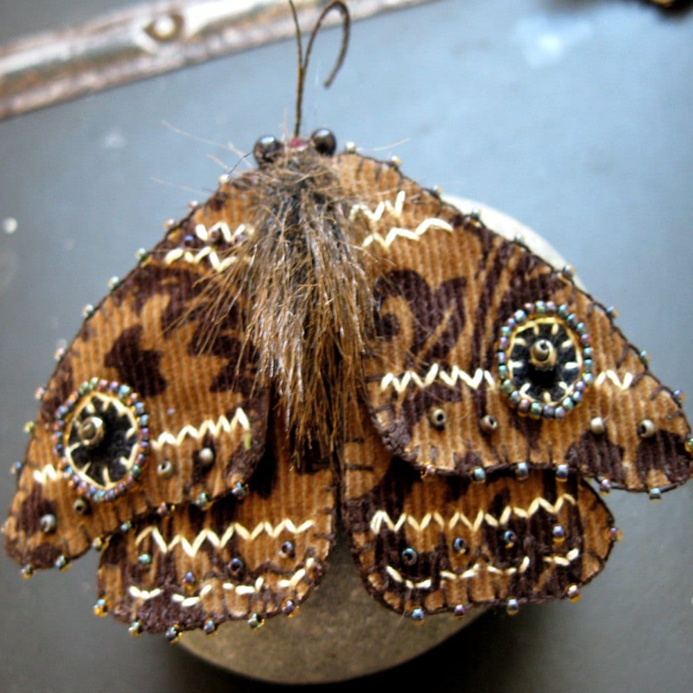 Small Rust Velvet Moth Brooch by GreenMothWorkshops on Etsy: 