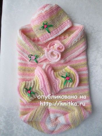 Кокон, пинетки и шапочка для малыша - работы Марии Гнедько. Вязание спицами.