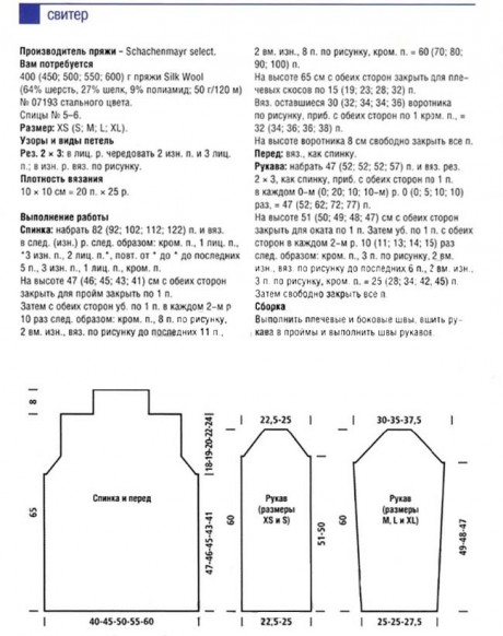 Описание и схема вязания свитера резинкой