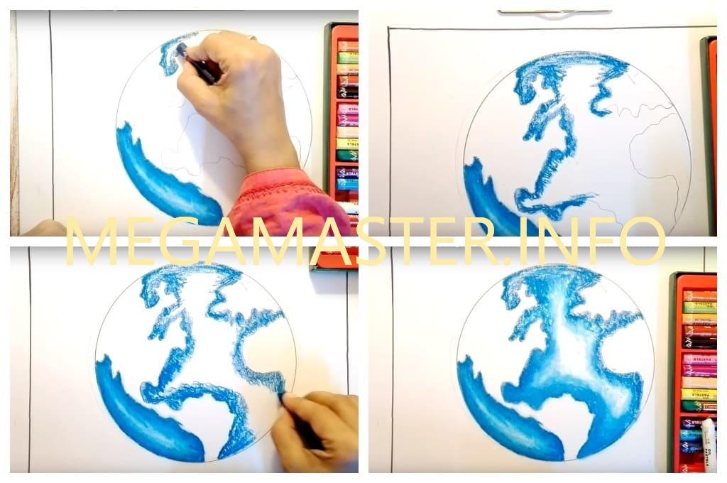 Как нарисовать планету масляной пастелью (Шаг 3)