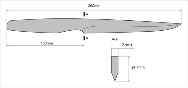 Чертеж тонкого рыбацкого ножа