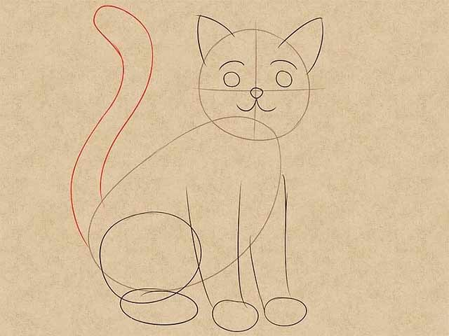 Как нарисовать кошку анимэ - Нарисуйте хвост, сделайте его длинным и изогнутым.