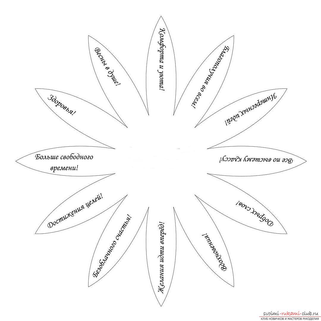 Этот подробный мастер-класс поделки из бумаги своими руками с фото и описанием научит как сделать ромашку с пожеланиями.. Фото №7