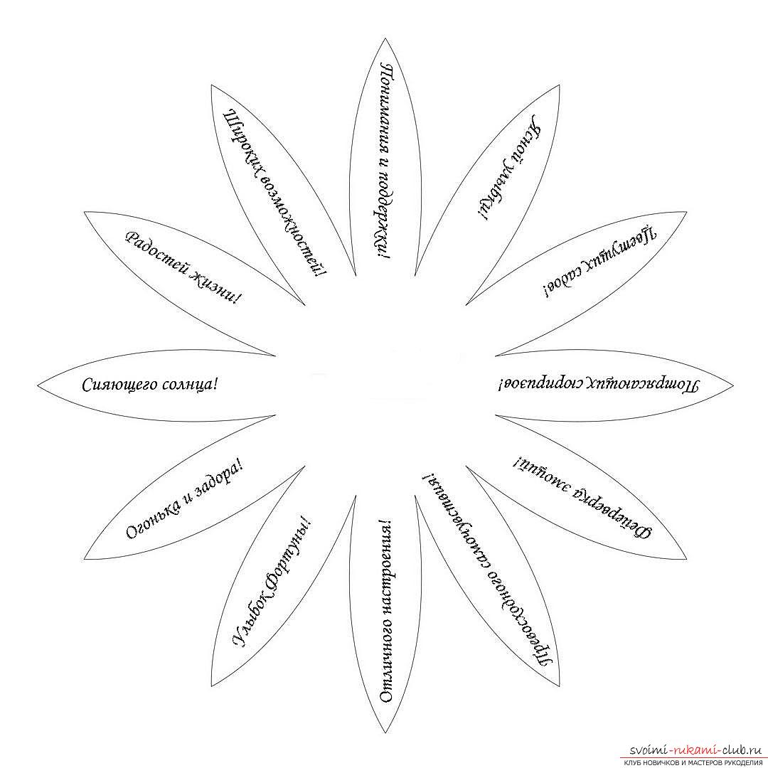 Этот подробный мастер-класс поделки из бумаги своими руками с фото и описанием научит как сделать ромашку с пожеланиями.. Фото №2